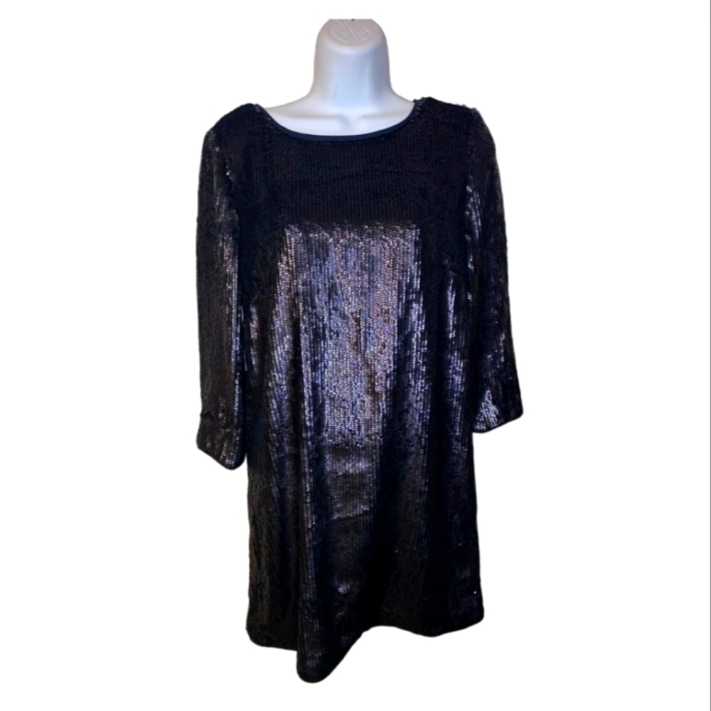 J. Crew Collection Navy Sequin V Back Dress